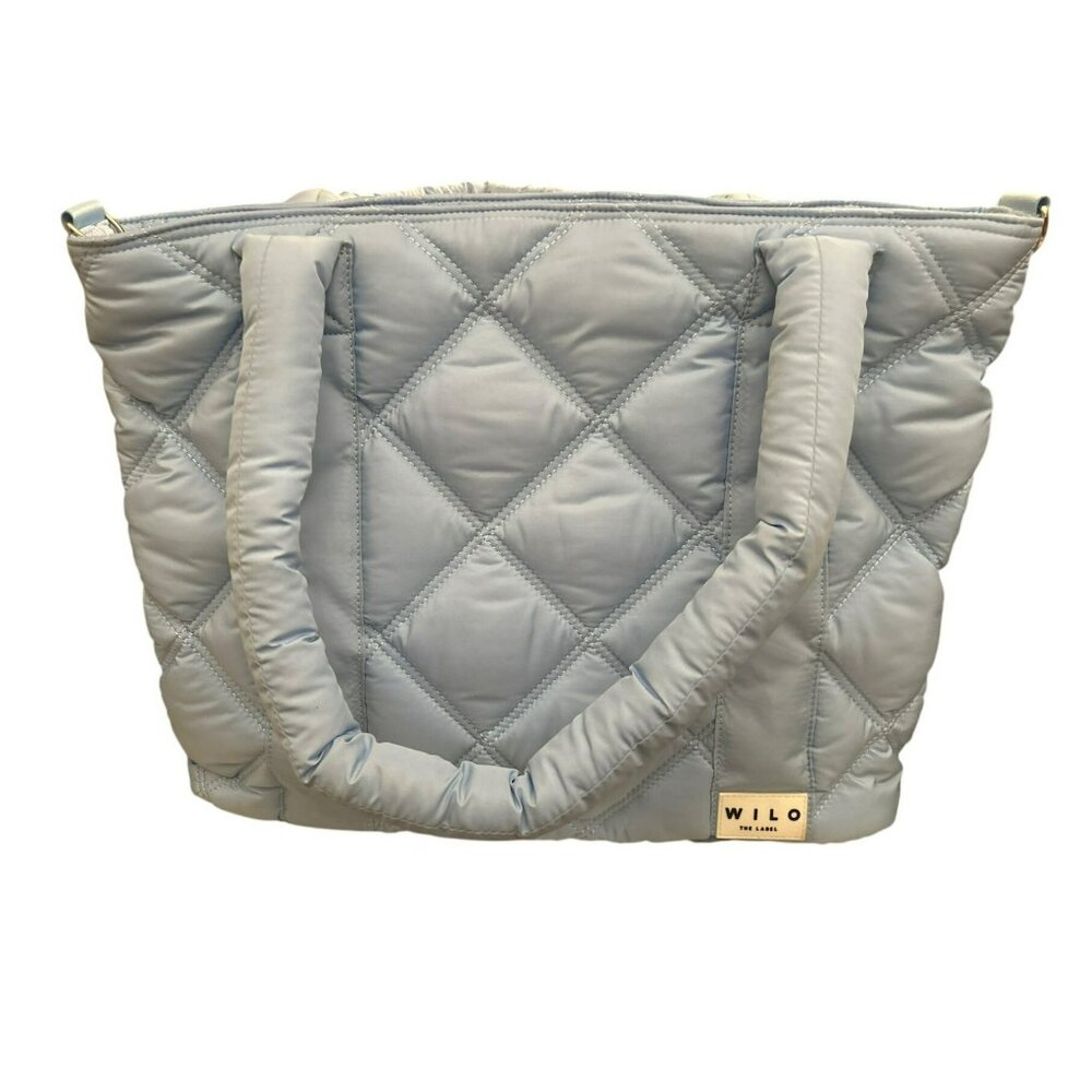 Wilo Quilted Light Blue Tote Bag With Padded Handles & Zipper Closure